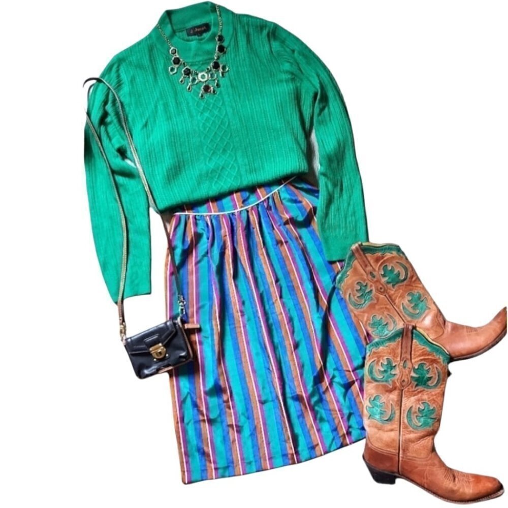 VINTAGE Rich Bold Colorful Striped Skirt